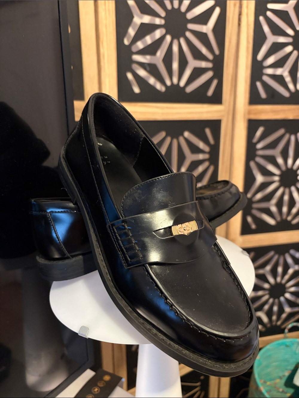 Black  Penny Loafers with Gold Accent